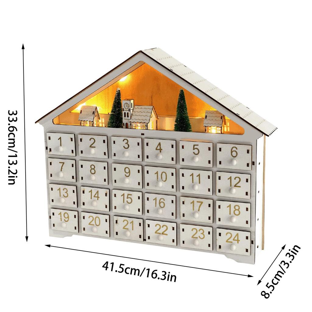 Wooden Advent Calendar with LED Lights 24 Days Countdown to Christmas Light Up Tabletop Decor Creative Holiday Gift for Home