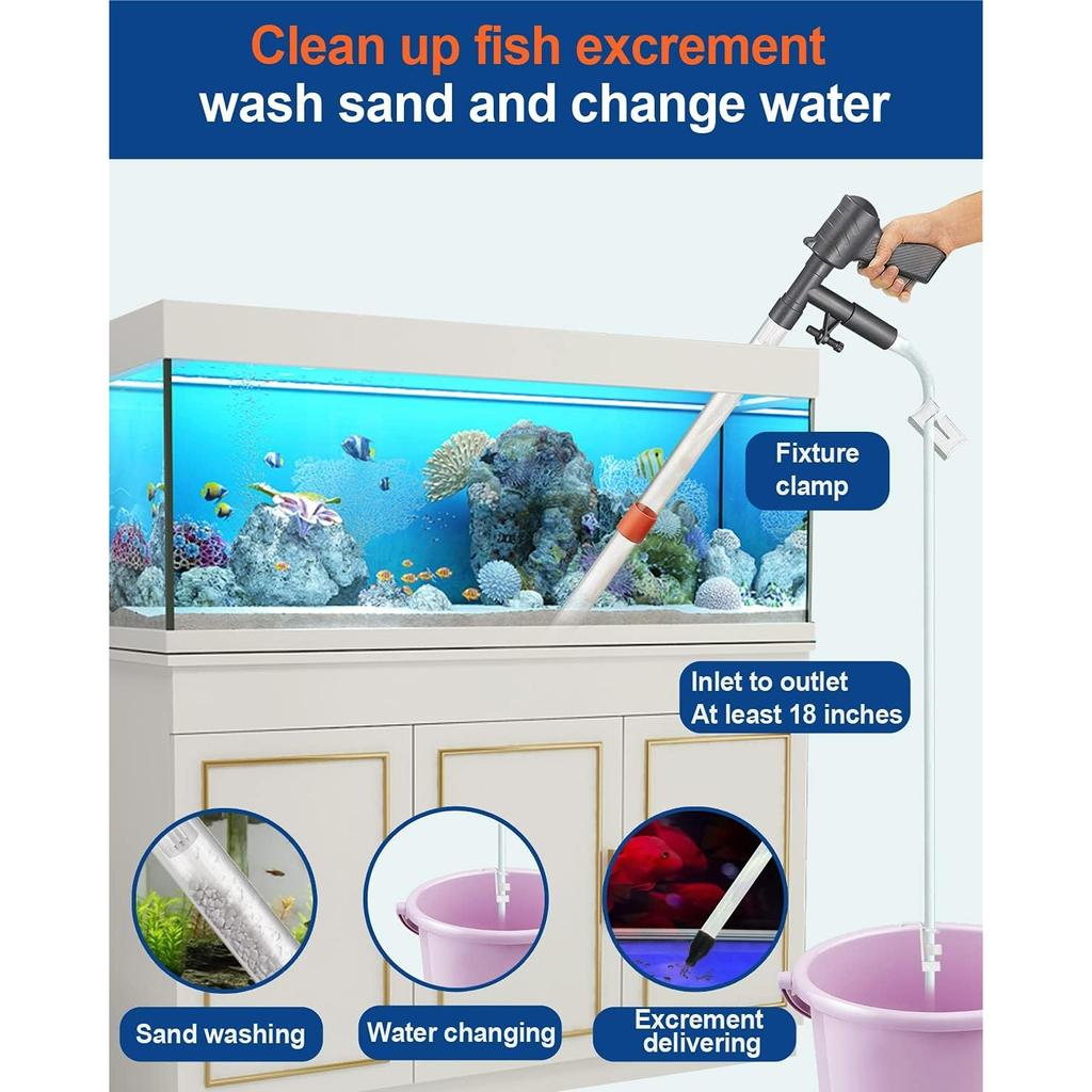 Aquarium Gravel Cleaner Vacuum Fish Tank Vacuum Cleaner Tools for Aquarium Water Changer with Aquarium Thermometers Fish Net Kit Use for Fish Tank