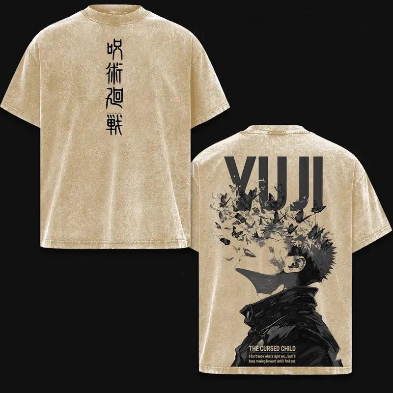 Anime Jujutsu Kaisen Itadori Yuji Graphic T Shirt Men Short Sleeve Clothing Casual Cotton Tshirt Washed T-shirt Harajuku Tops