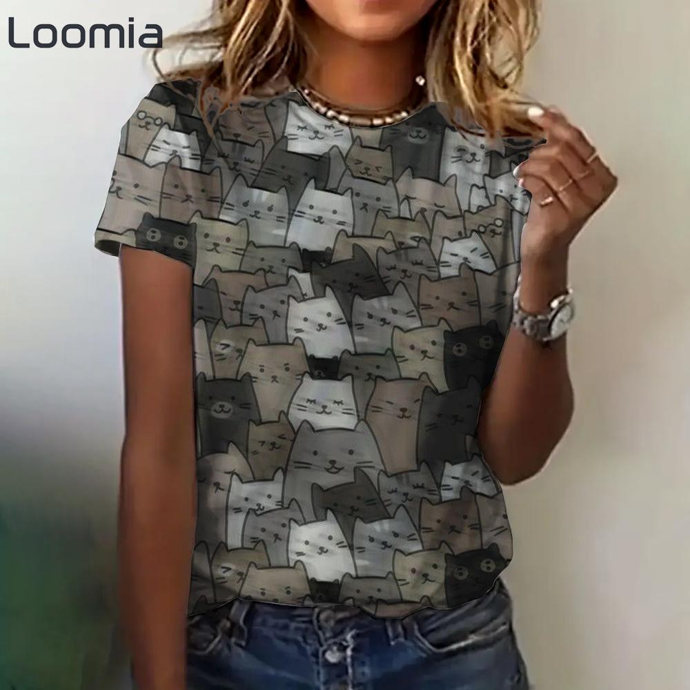 Cartoon Graphic Women's T Shirts Causal Short Sleeve Top Womenimitation Cotton Tees Oversized Female Clothing Ladies Summer Tees