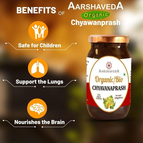 Aarshaveda Organic Chyawanprash 250g Jar - 100% Pure Herbal Formula & USDA Certified, Sugar-Free Chyawanprash, Organic Immune Support