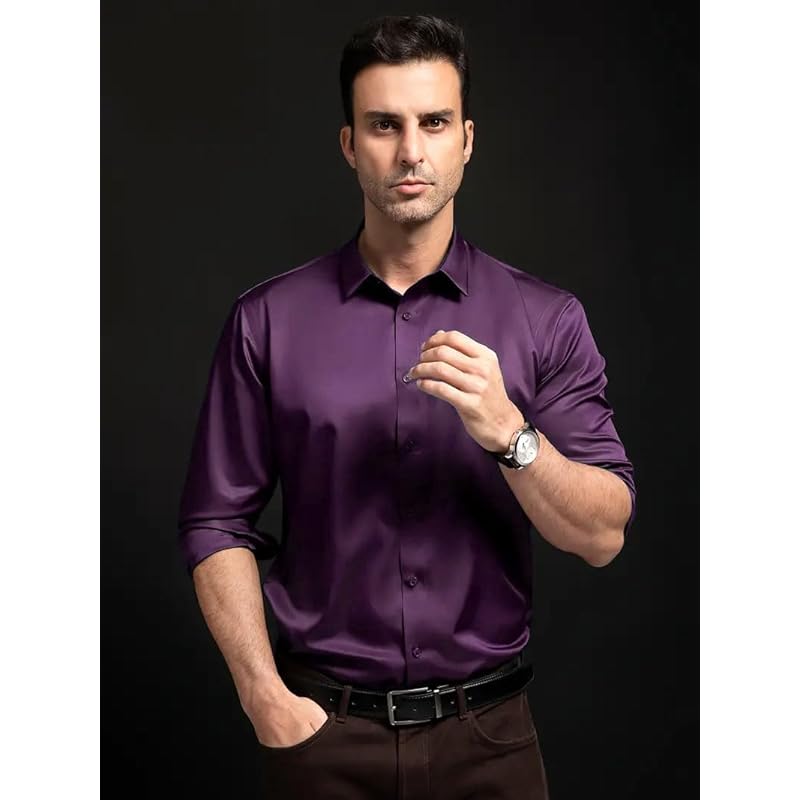 Indoprimo Men` Stylish Solid Satin Casual