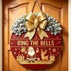Decorative Pine Cone Sign Christmas Wooden Welcome for Front Door, Round Hanging Ornament with Solid Wood Plate Artificial Branches & Bow Decor
