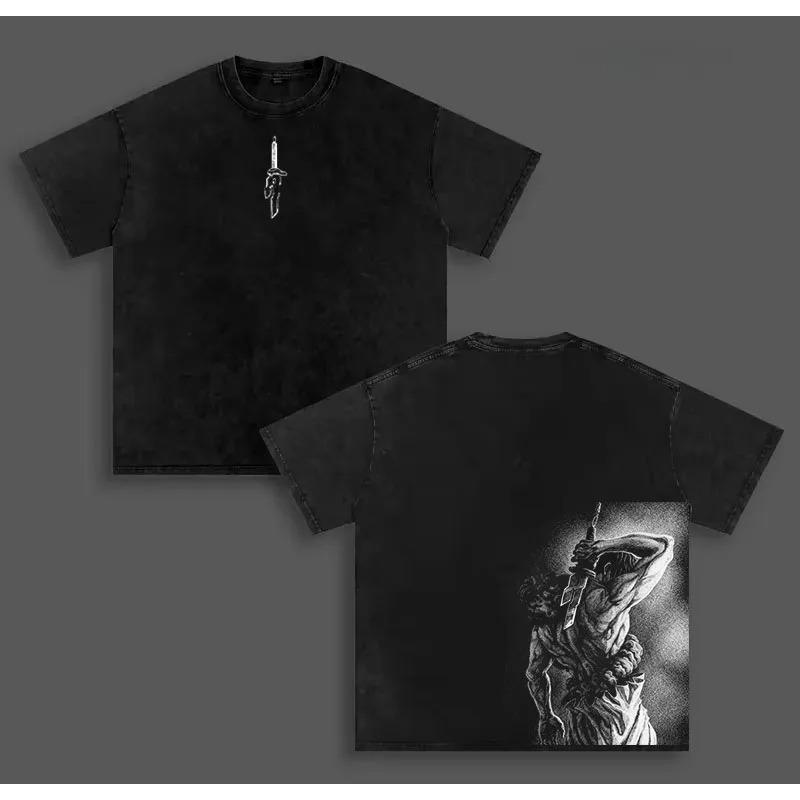 Gothic Jujutsu Kaisen Anime T-shirt Fushiguro Toji Washed Y2k Tshirt Men's Clothing Top Summer Short Sleeve Cotton Tee Shirt