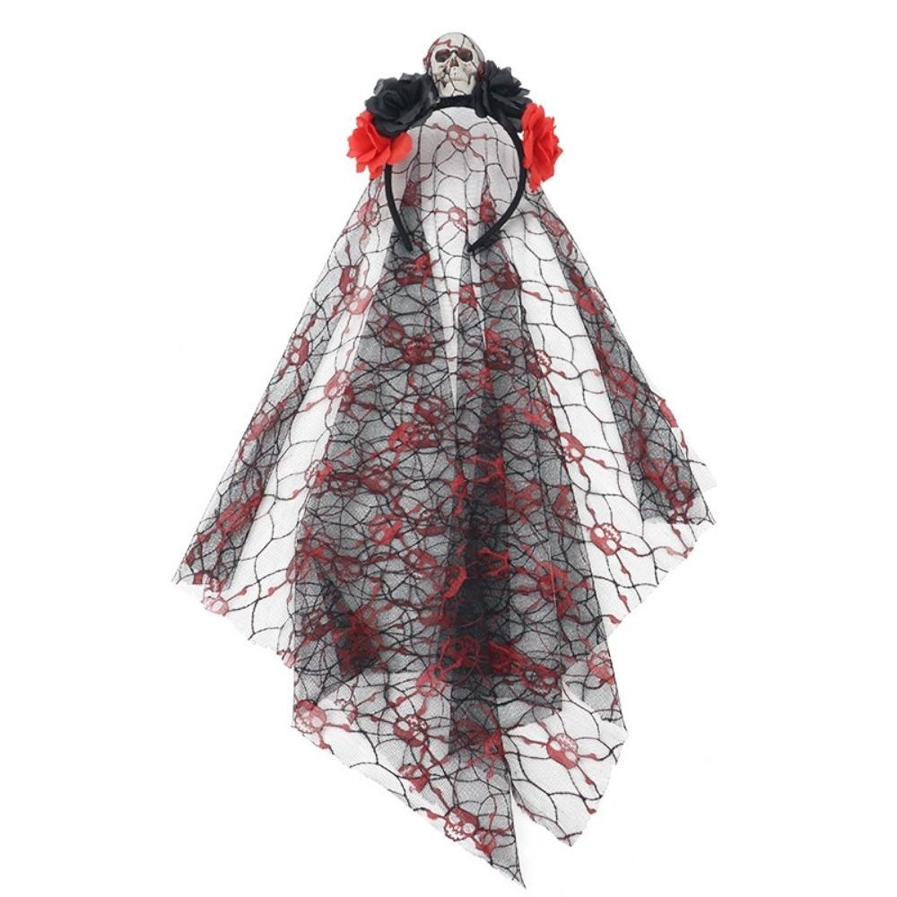 Simulation Rose Skull Mesh Veil Hairband Gothic Halloween Rose Headband  Women Accessories