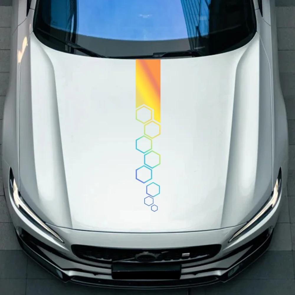 Car Hood Stickers Hexagon Stripes Graphics Auto Body Engine Cover Bonnet Vinyl Decals PVC Car Body Tuning Decoration Accessories