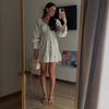 2025 Summer Square Neck Floral Puff Sleeve Dress for Women