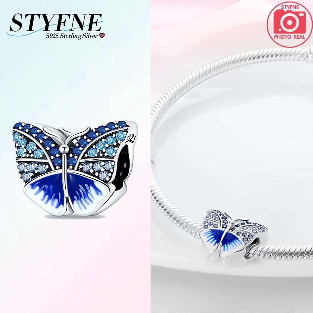 Original Copper Blue Butterfly Pendant Colorful Gemstones Animal Bead Charm Fit Bracelet Women Accessory Anniversary Gift