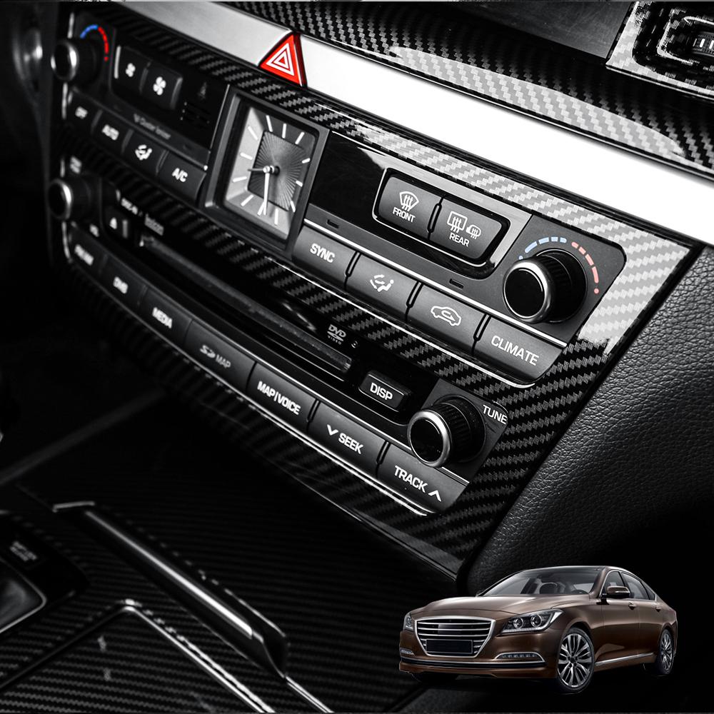 Car Tuning Carbon Fiber ABS Air conditioning Switch Adjustment Frame Cover Trim Accessories For Genesis G80 DH 2015-2020 LHD