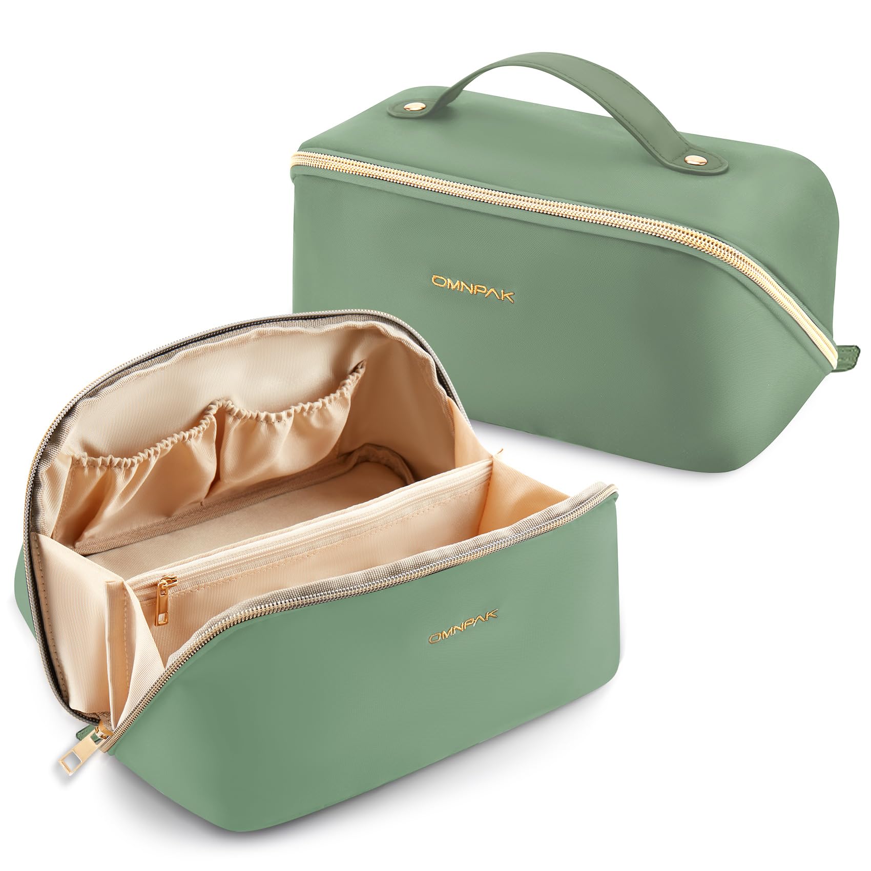 

Omnpak Косметичка Большая Легкая Полная с Самостоящая Идеально для Мешочка, Вместимость, Водоотталкивающая, (125г), Двусторонняя молния, Открытие на 180°, зелёный