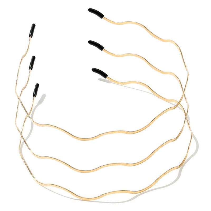 Simple Gold Metal Waved Hairbands Korean Women Bending Headband Geometric Thin Head Hoop Elegant Headwear for Girls Hair Styling