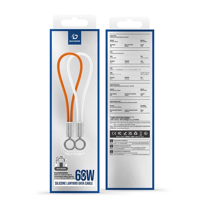 Dual Type-C & Lightning Zinc Alloy Silicone Lanyard Cable, 60W Fast Charger