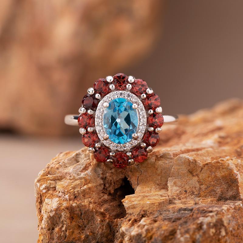 Natural Colored Jewelry Aquamarine Topaz Amethyst Citrine Stud Earrings S925 Silver Light Luxury High Sense