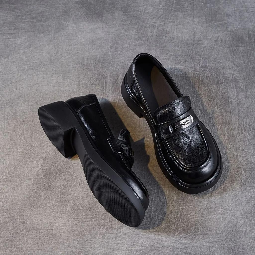 Johnature Genuine Leather Women's Shoes Soft Soled Loafers British Style Thick Soled Slip-on Shoes