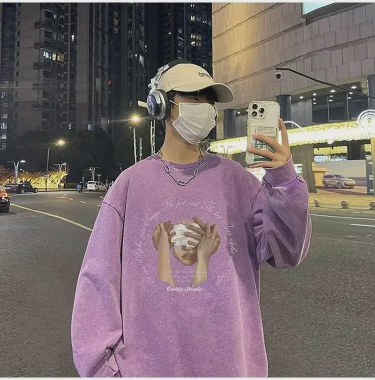 Men's Vintage Heavyweight Washed Long-Sleeve T-Shirt, Loose Fit, Perfect for Spring and Autumn