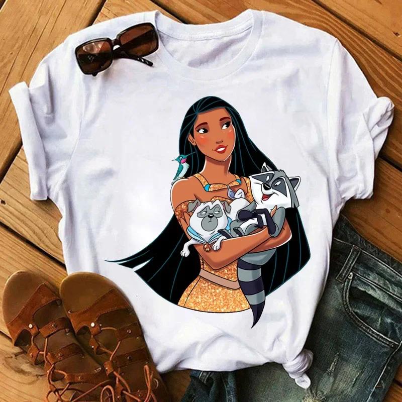 Disney Princess Creative Printed Short Sleeve Tshirt 2025 Summer New Women Cute Plus Size Harajuku Loose Casual Comfortable Top