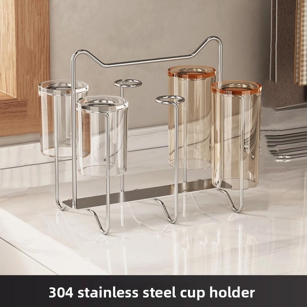 Stainless Steel Cup Drying Rack Upside-Down Saving Space Glass Cup Storage Rack with Handle Large Capacity