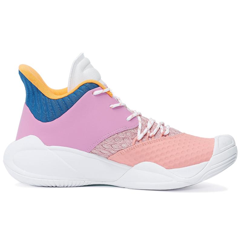 Anta Anti Slip Wear Resistant Mid Top Basketball Shoes Men's Pink Purple White Sneakers 112131616S-2