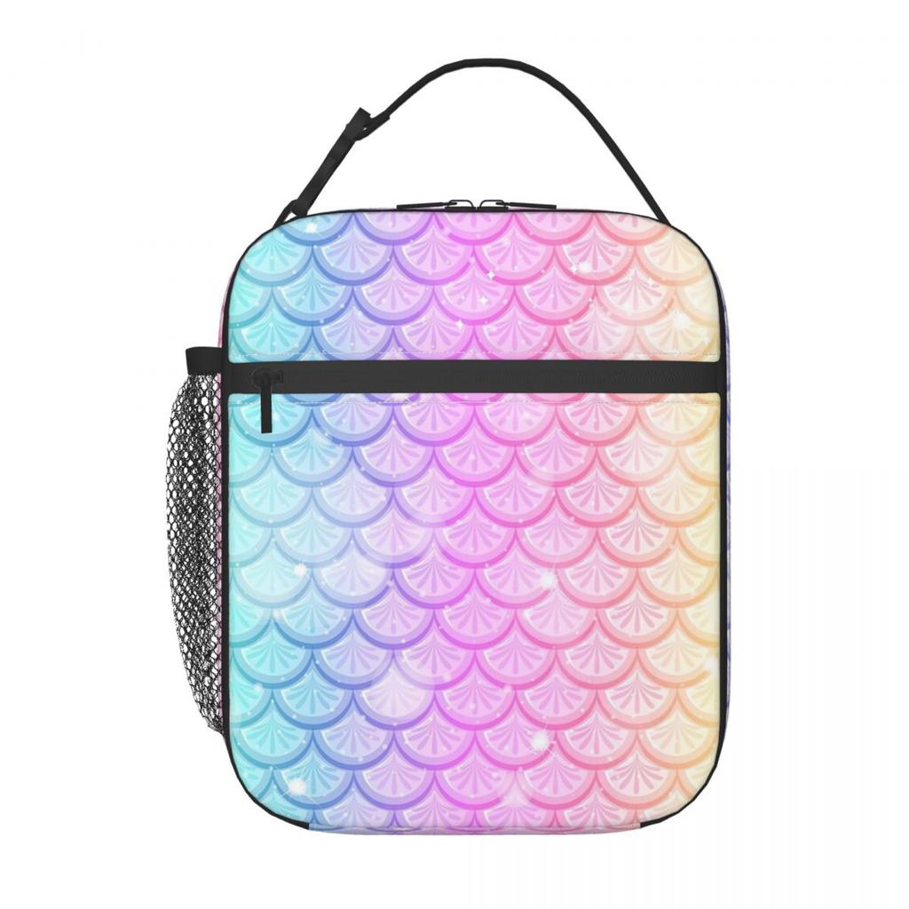 Rainbow Mermaid Scales Insulated Lunch Bag for Women Kids Leakproof Food Boxes Thermal Lunch Box Tote