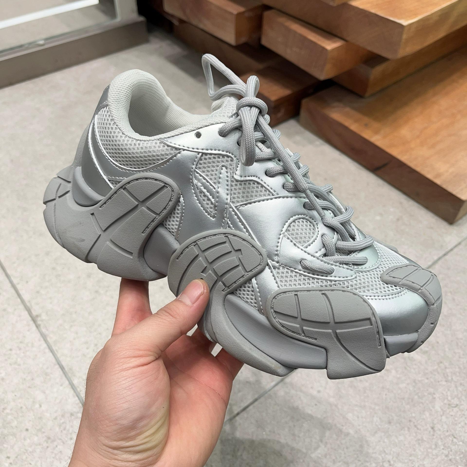 

European Station Women s Genuine Leather Shoes All-Match Thick Bottom Spring New Mesh Muffin Lace up Casual Sports Dad Shoes