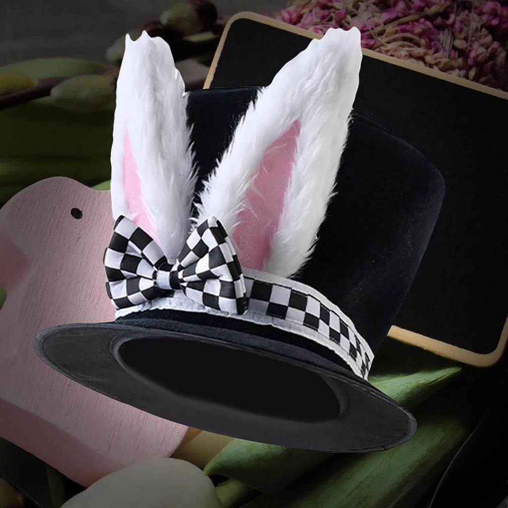 PESENAR Easter White Bunny Top Hat with Bunny Ears Crazy Hat Costume Accessories