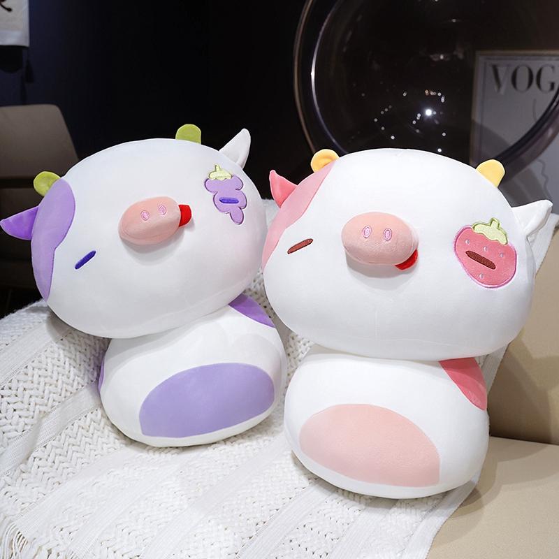 20/36Cm Kawaii Strawberry Cow Plushies Cute Pink Purple Stuffed Animal Chubby Cow Plush Hug Pillow Birthday Gift For Girl Boy