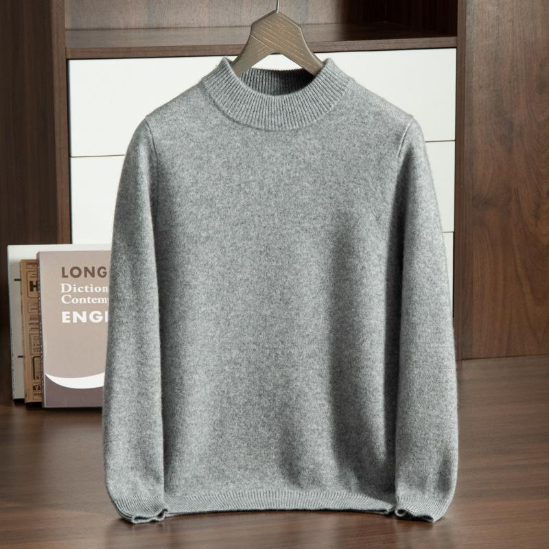 Cashmere shirt new semi-turtleneck thickened solid color knitted sweater wool