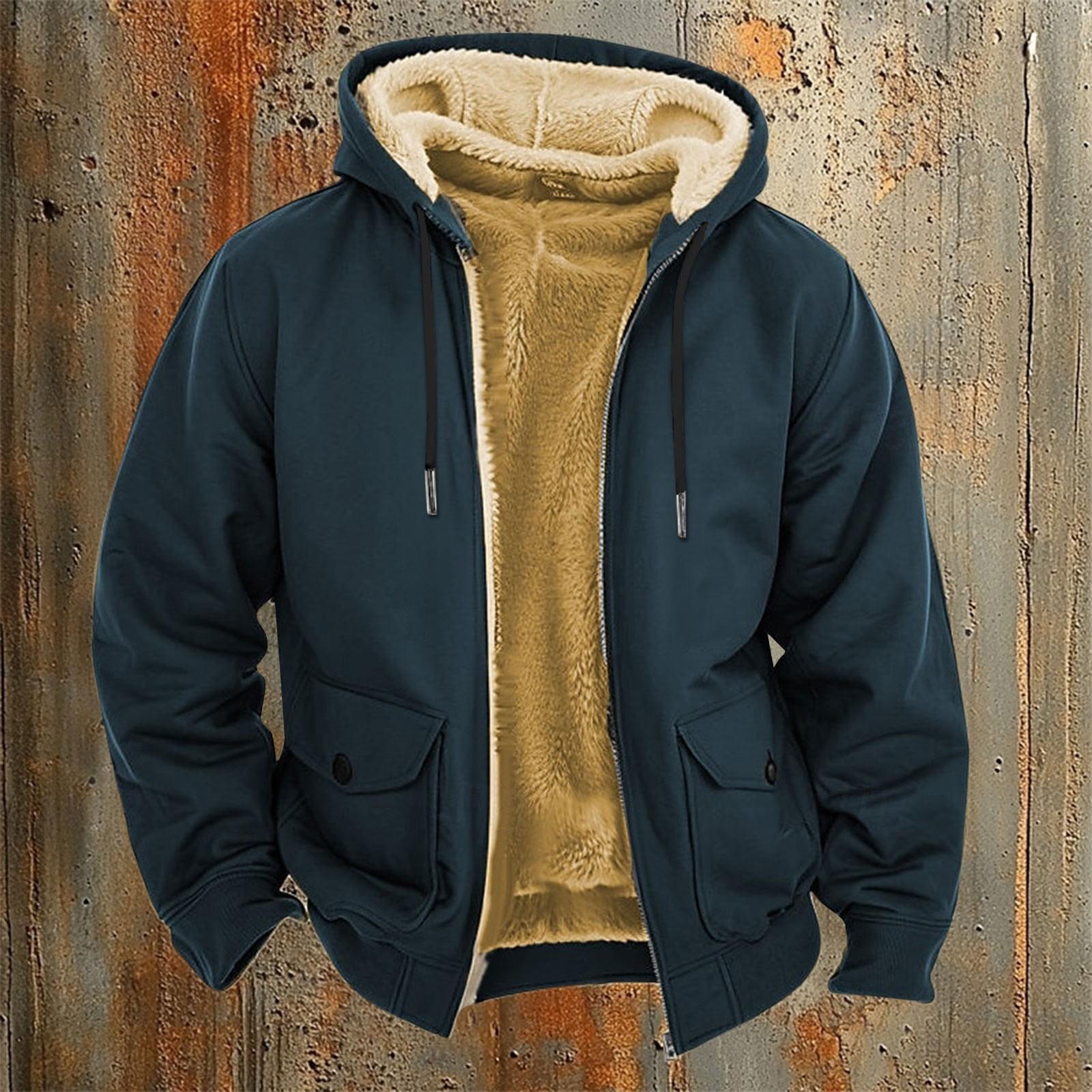 

Мужская повседневная куртка на молнии с карманом и капюшоном, мужская однотонная модная теплая куртка XL синий