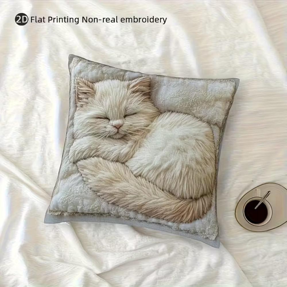 Sofa Pillow Pillowcase Skin-friendly Short Plush Cute Animal Cat Pillow Cover Living Room Cushion Cover Without Core