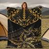 Black and Gold Polynesian Tribal Patterns Blanket for Sofa Bed Travel Camping Living Room Office Conditioning Blanket