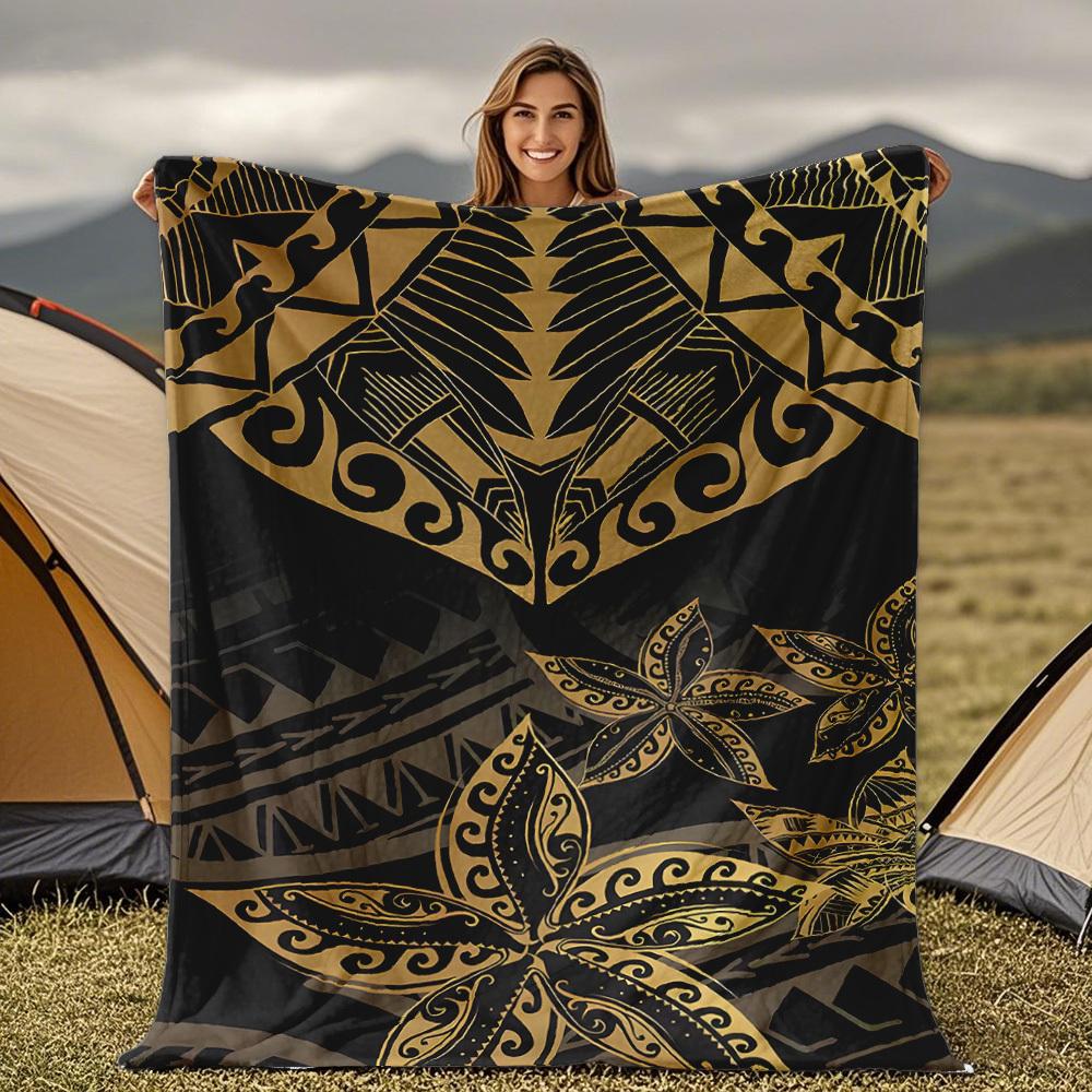 

Black and gold Polynesian tribal patterns Blanket for Sofa Bed Travel Camping Living Room Office Conditioning Blanket 75x100cm (30x40inch)