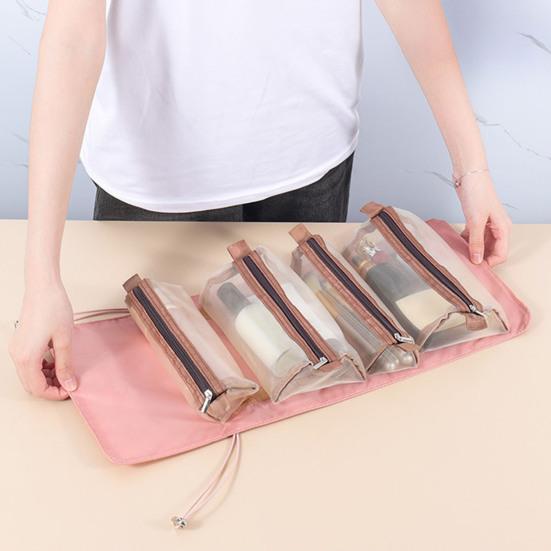 4-in-1 Makeup Bag for Women Detachable Mesh Cosmetic Storage Bag Folding Large-Capacity Portable Toiletry Organizer for Travel Business Trip
