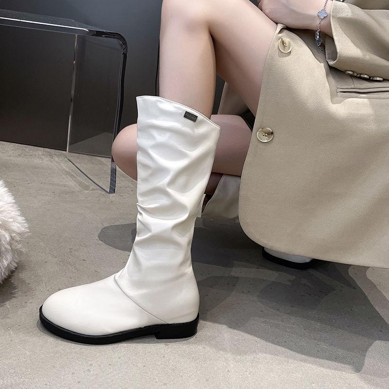 Boots Women 2025 New Fleece Inner Height Increase Medium Boots Knight Boots Frosted Sleeve Warm Student Red Boots