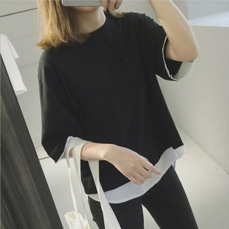 

2022 Summer Korean Style Loose Patchwork Two-Piece Short Sleeve Women s Top XX-Large чорний