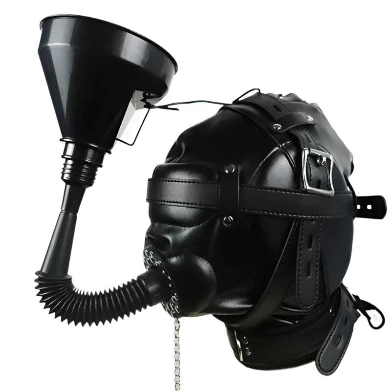 Pu Leather Sensory Deprivation Head Harness Headgear Open Mouth Gag Removable Funnel Femdom  Restraint Hood Roleplay Gags
