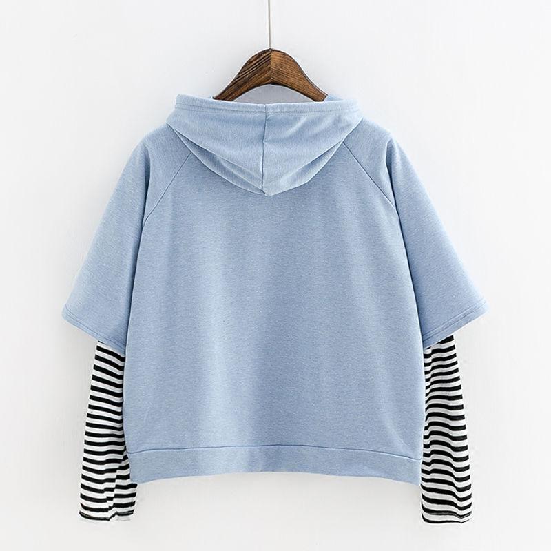 Koreański patchworkowy t-shirt w stylu harajuku fałszywe dwa kawałki tęczowe paski z długim rękawem luźna koszulka O-neck damskie koszulki