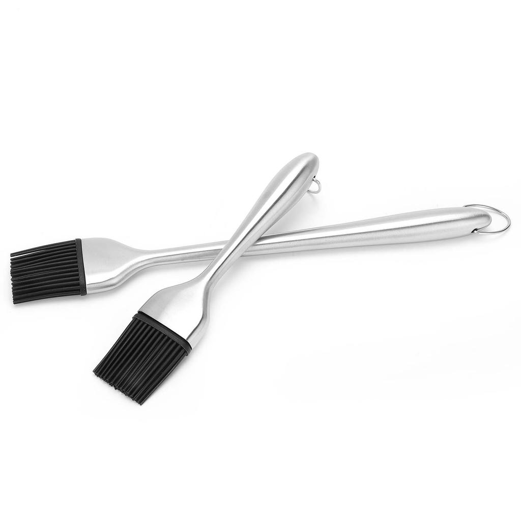 2Pcs Oil Brush Silicone Hair Stainless Steel Handle Silver Kitchen Baking Supplies