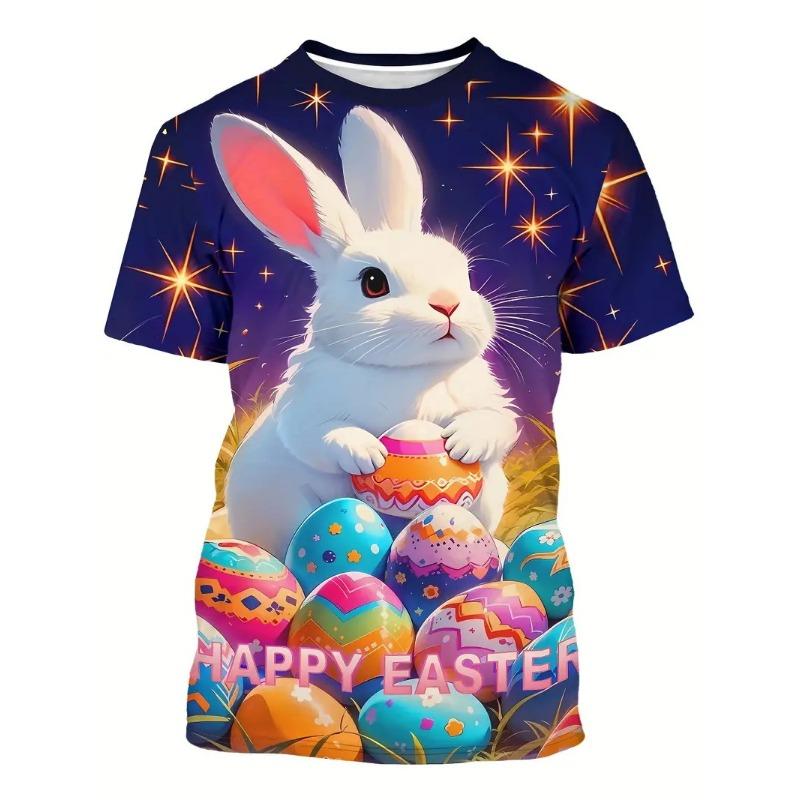 Men's Easter Bunny Tshirt Tops 3D Print Cute Rabbit With Eggs T Shirt For Men New In Round Neck Short Sleeve Tee Shirts
