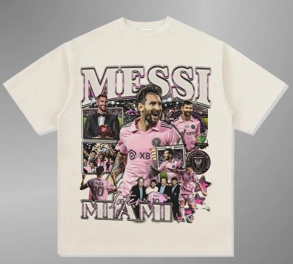 Summer New Classic Crew Neck T-shirt Football Star Messi Y2k Style Flat Print T-shirt Large Size Men's and Women's Top T-shirt