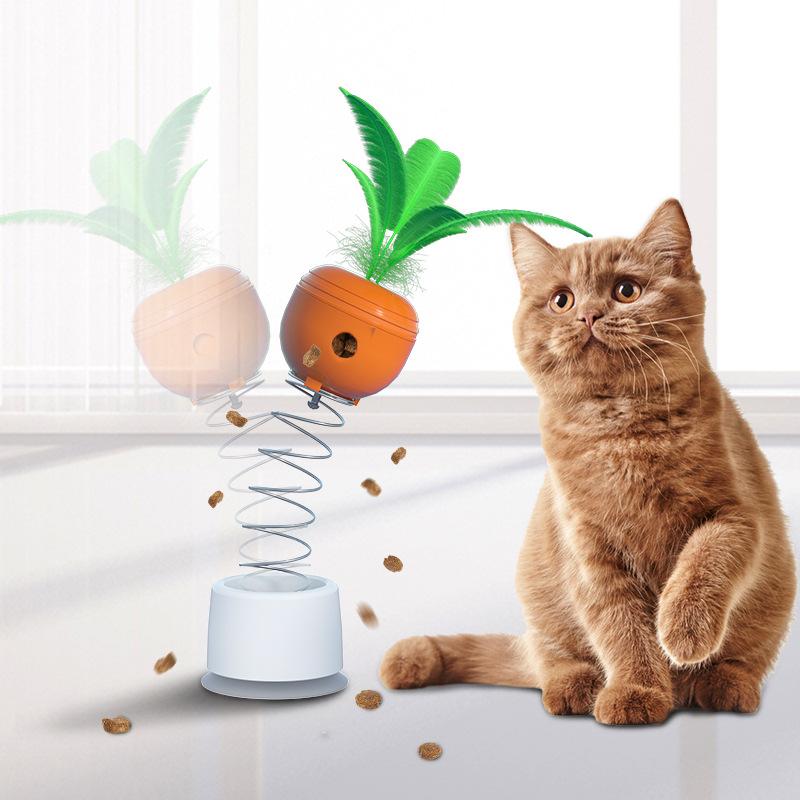 Cat Interactive Toy Dogs Cats Leak Food Feather Toys with Bell Sucker Spring Carrot Treat Toy Puzzle Tumbler Pets Food Feeder