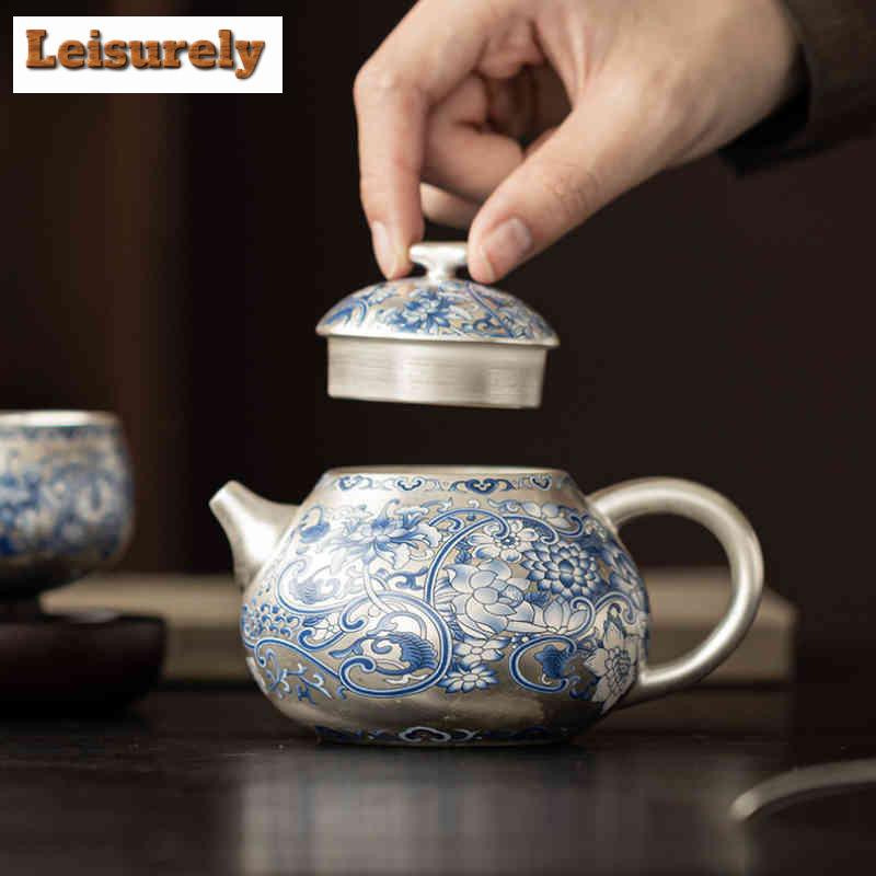 Handmade Gilt Silver Twining Lotus Tea Set Complete Japanese Tea Ceremony Set Teapot And Tea Cup Set Chinese Tea Set Collection