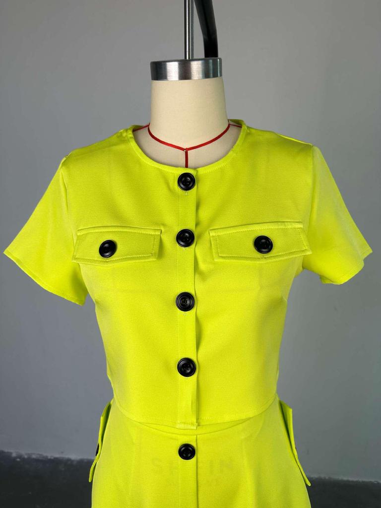 Set de top cu gât rotund și fustă cu nasturi cu talie înaltă de vară 2024 pentru femei