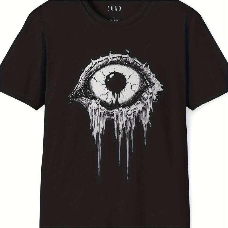 

Summer Bestseller Men s Gothic Horror Print T-shirt - Black with White Eye Pattern - Soft and Retro Short-sleeved T-shirt 4XL