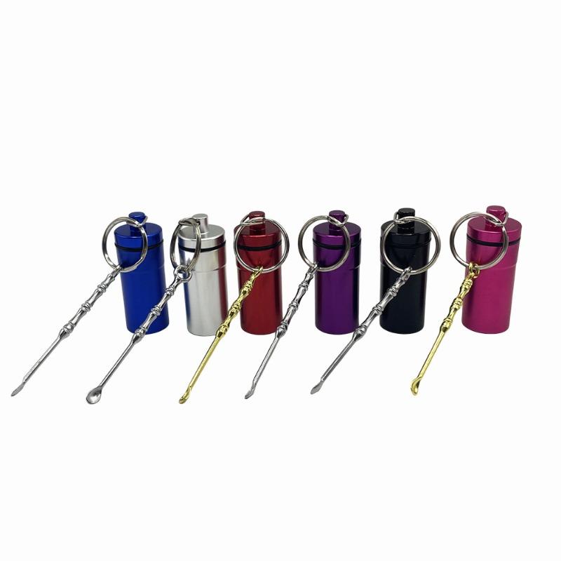 New style High Quality Medicine Box with Keychain Metal spoon Snuff bottle Aluminum Sealed Storage Portable Gifts for Men