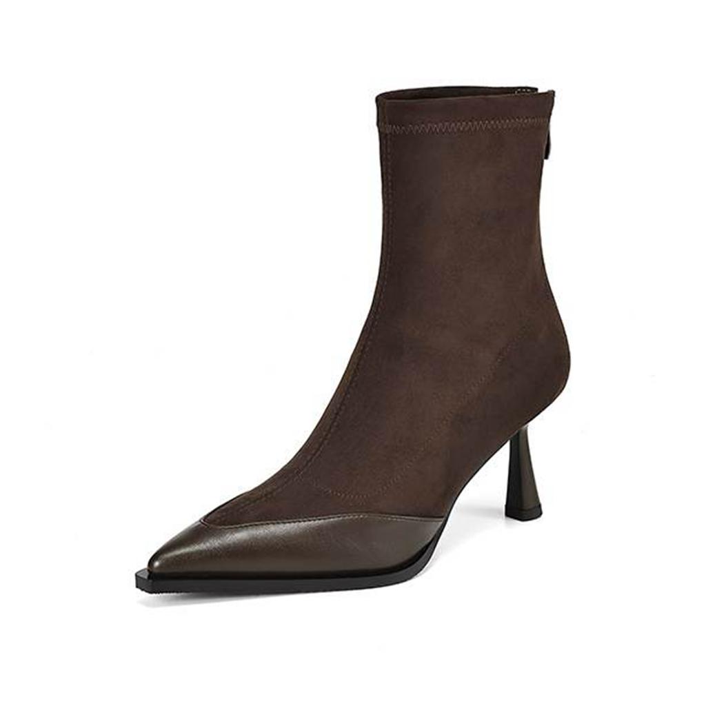 Krazing Pot Flock Autumn Winter Shoes Stiletto Thin High Heels Big Size 40 Modern Boots Pointed Toe Keep Warm Zip Ankle Boots