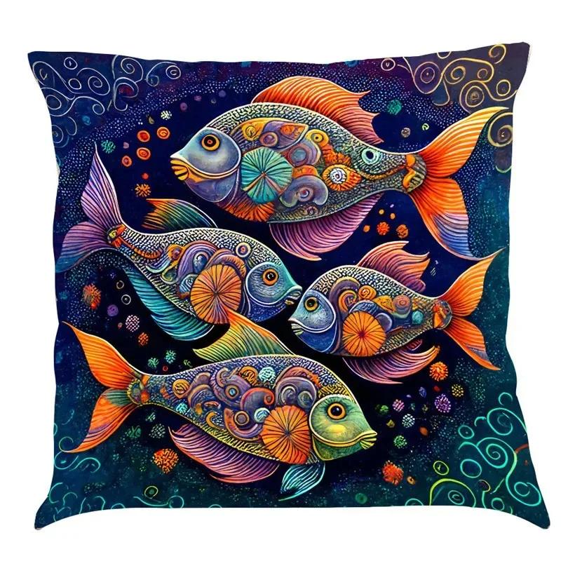 Luxury Home Decoration Pillowcase Car Living Room Sofa Cushion Cover Marine Life Painting Pattern Cushion Cover