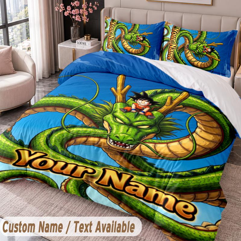 Custom Name Text 3Pcs Bedding Set Dragon Ball Duvet Cover And Two Pillowcases