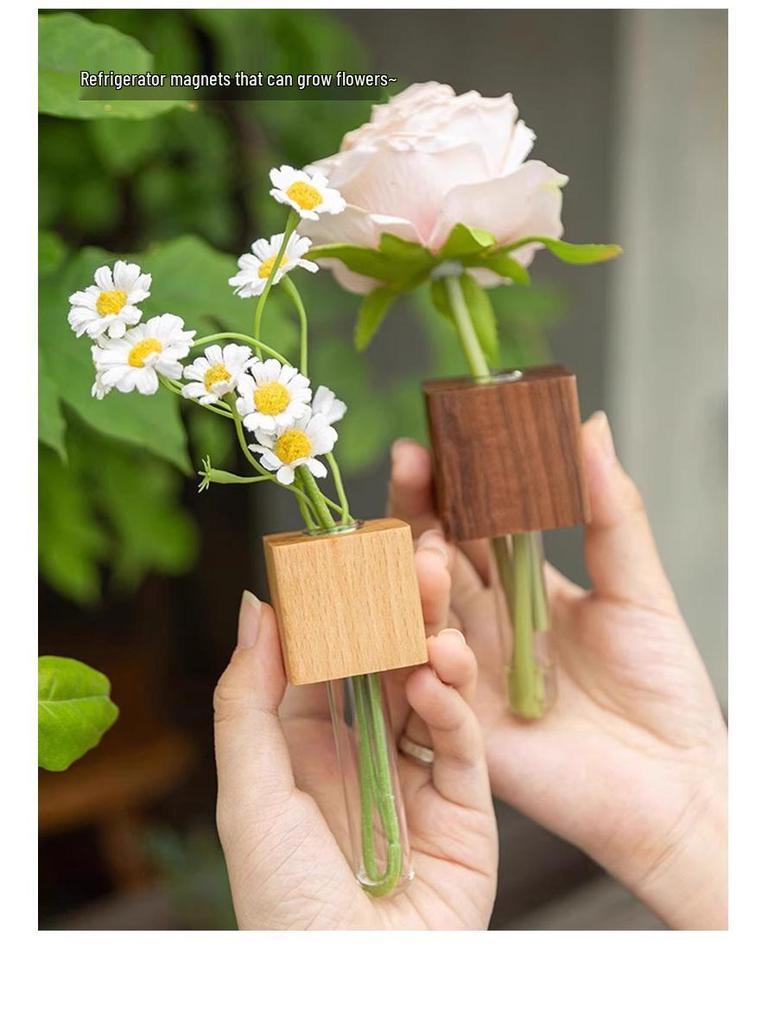 Solid Wood Magnetic Vase for Fresh Flowers and Single Stem Arrangements