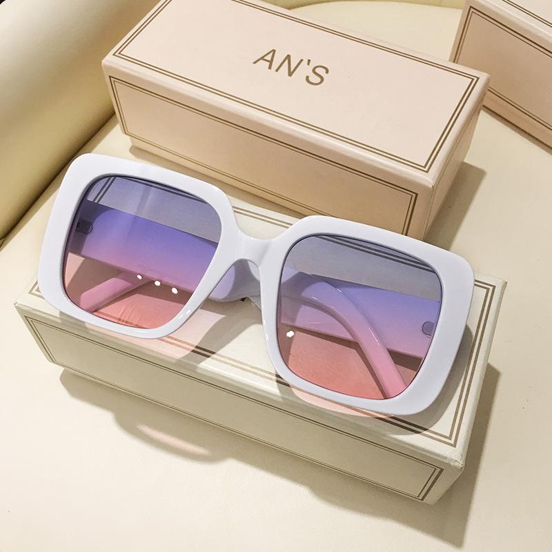 Large Square Sunglasses, Women'S White Frame, Big Face, Thin Pink Yellow, Advanced Face, Small Face, Sunglasses Tide