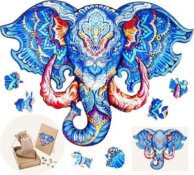 Puzzle En Bois - ENGELHART - Tête d'Éléphant A4 - 83 Pcs - Découpe Laser - Boite Cadeau